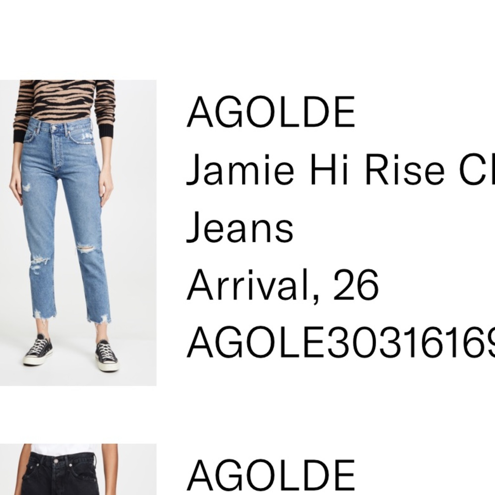 Agolde Jamie high rise medium wash blue jeans size 26 destroyed ripped look